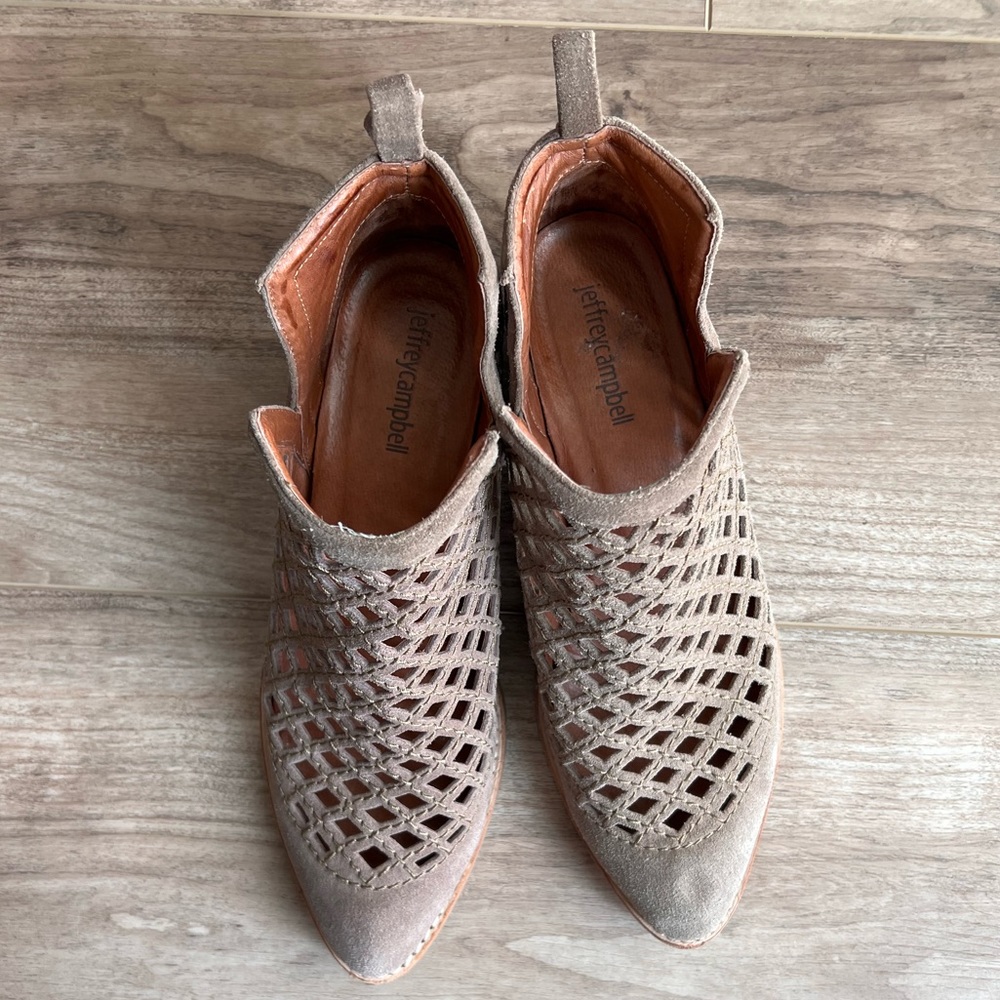 Jeffrey Campbell booties suede diamond cutouts design 7.5